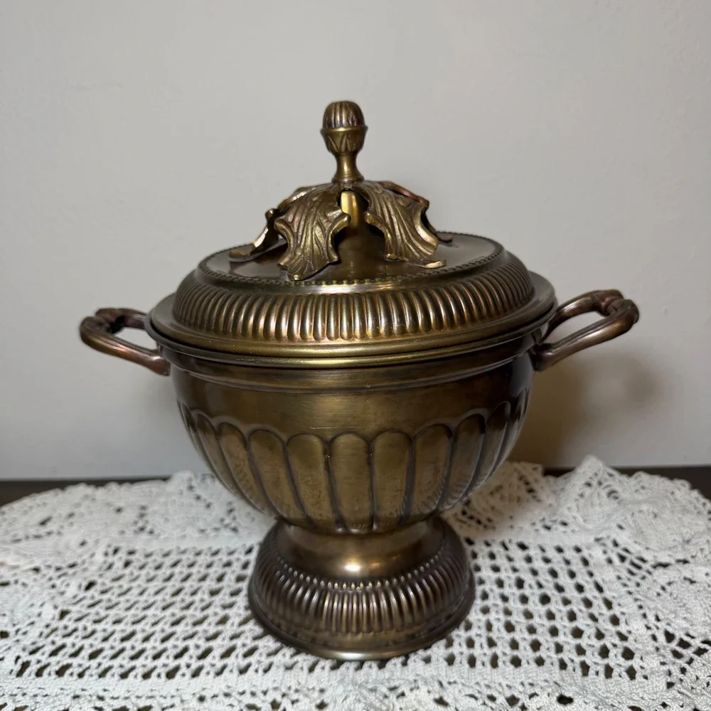 Decorative Crafts Inc Brass Urn Covered Vessel Hand Crafted India Ornate Footed